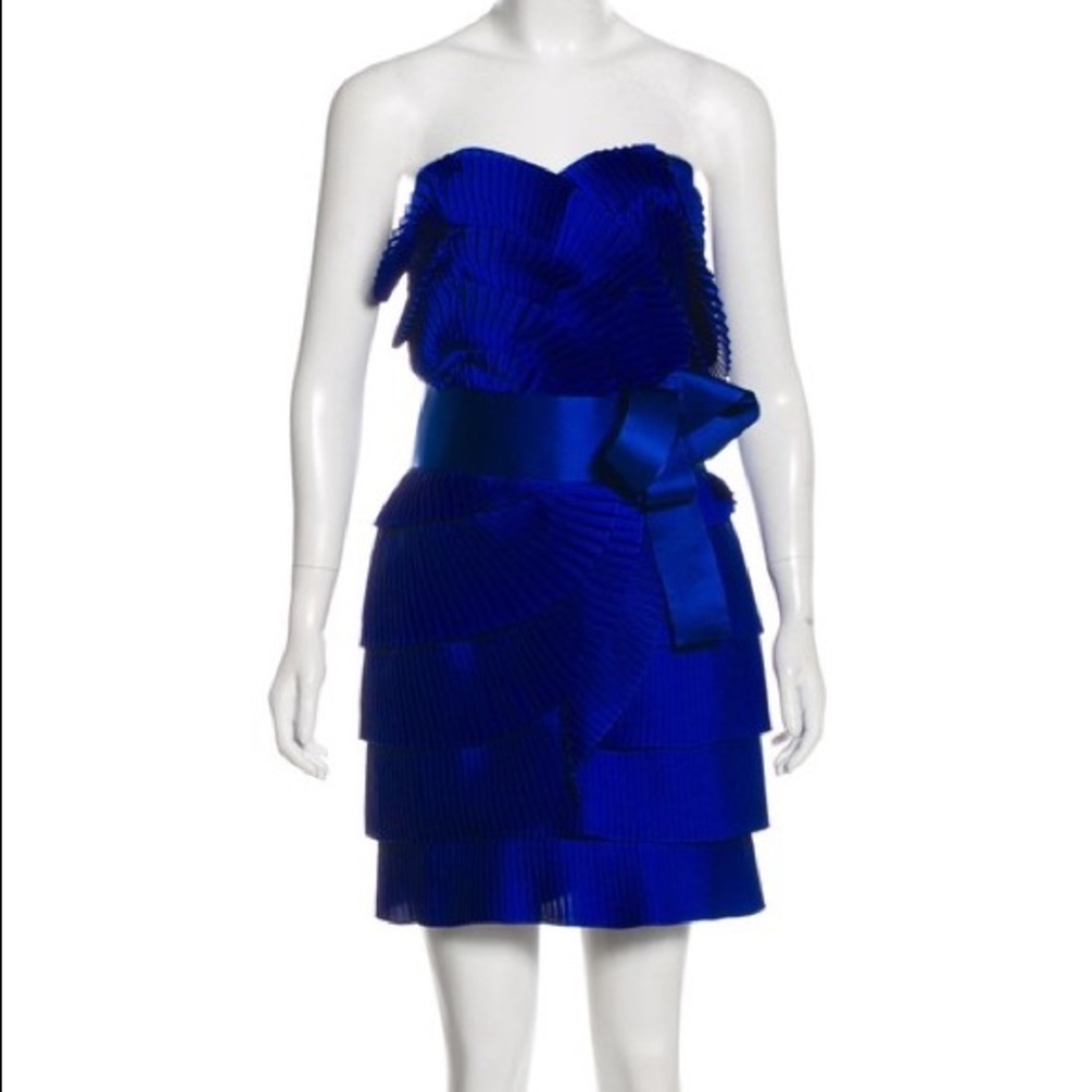🌊Marchesa Notte pleated bow dress silk belt